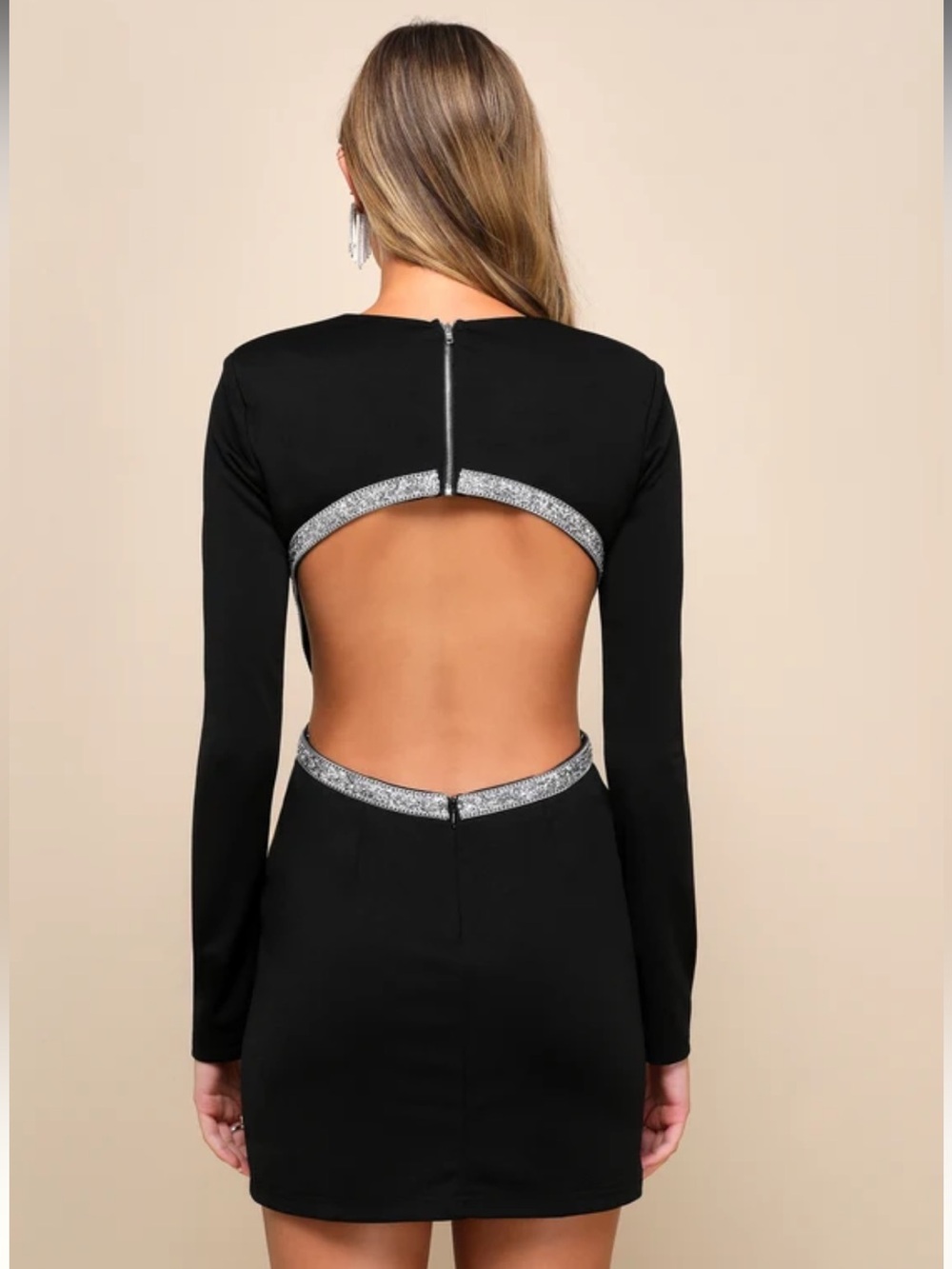 NWT Lulu's Sparkling Stunner Black Rhinestone Cutout Long Sleeve Mini Dress LBD - Picture 5 of 8